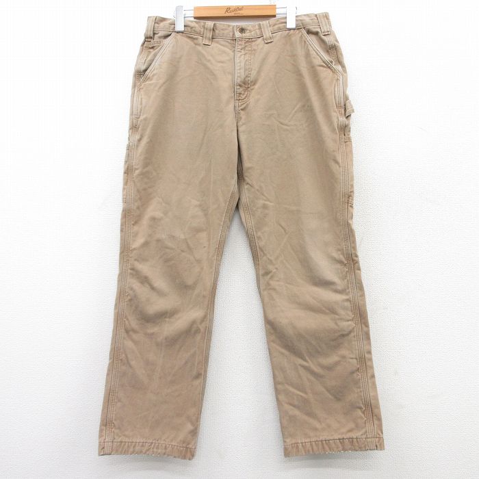 W36★古着 カーハート Carhartt ペインター パンツ メンズ コットン 濃ベージュ カーキ 内側フランネル 25feb17 中古 ボトムス ロング