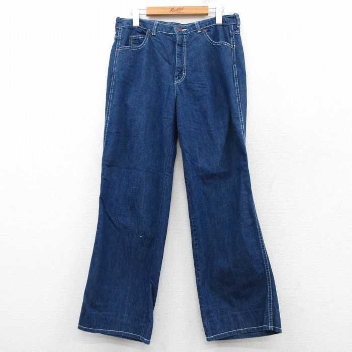 W33★古着 カルバンクライン Calvin Klein ジーンズ メンズ 80年代 80s コットン USA製 紺 ネイビー デニム 25feb17 中古 ボトムス ジーパン Gパン ロング パンツ