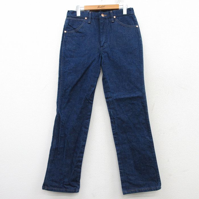 W32★古着 ラングラー Wrangler ジーンズ メンズ コットン 濃紺 ネイビー デニム 25feb17 中古 ボトムス ジーパン Gパン ロング パンツ