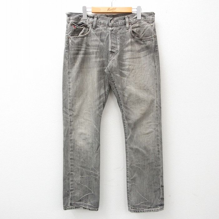 W37★古着 ラルフローレン Ralph Lauren ブランド ジーンズ メンズ ヒゲ コットン グレー デニム 25feb18 中古 ボトムス ジーパン Gパン ロング パンツ