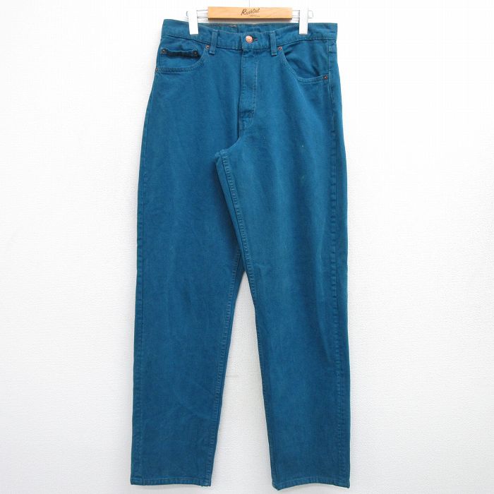 W34★古着 リーバイス Levis 554 ジーンズ メンズ 90年代 90s コットン USA製 青緑 デニム 25feb19 中古 ボトムス ジーパン Gパン ロング パンツ