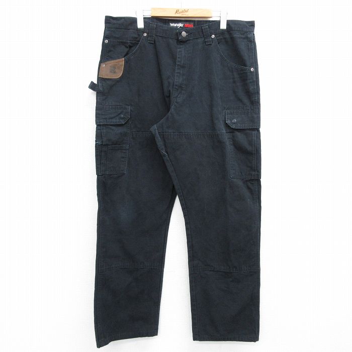 W38★古着 ラングラー Wrangler ペインター カーゴ パンツ メンズ 黒 ブラック 25feb19 中古 ボトムス ロング