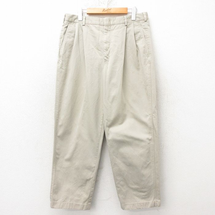 【20%OFF】W33★古着 ランズエンド スラックス パンツ メンズ コットン 薄ベージュ カーキ 25feb19 中古 ボトムス ロング