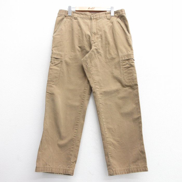W35★古着 エルエルビーン LLBEAN カーゴ パンツ メンズ 00年代 00s ダック地 コットン 濃ベージュ カーキ 25feb19 中古 ボトムス ロング