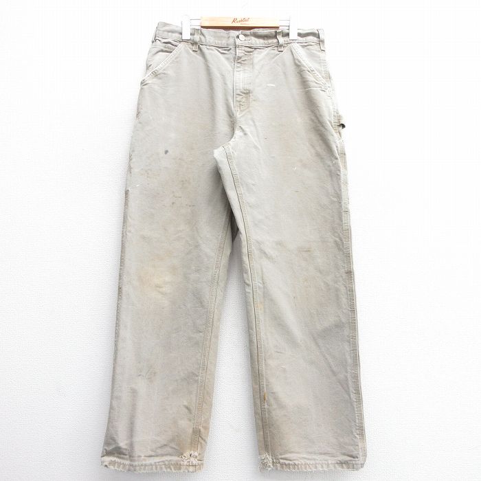 W35★古着 カーハート Carhartt ペインター パンツ メンズ 90年代 90s ダック地 コットン USA製 薄ベージュ カーキ 25feb19 中古 ボトムス ロング
