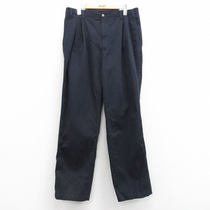 W35★古着 バンヒューセン チノ パンツ チノパン メンズ 90年代 90s コットン タロン 紺 ネイビー 25feb20 中古 ボトムス ロング