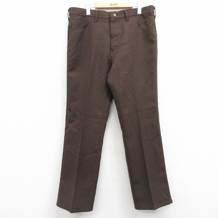W36★古着 ラングラー Wrangler ランチャー パンツ メンズ 80年代 80s USA製 タロン 茶 ブラウン 25feb20 中古 ボトムス ロング