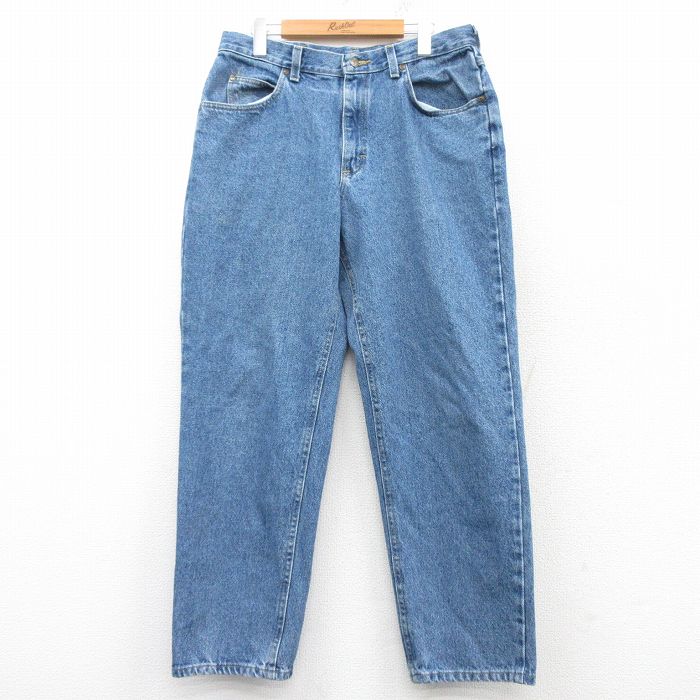 W35★古着 ジーンズ メンズ 90年代 90s テーパード コットン USA製 紺 ネイビー デニム 25feb20 中古 ボトムス ジーパン Gパン ロング パンツ