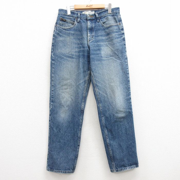 W32★古着 リー Lee ジーンズ メンズ ヒゲ コットン 紺 ネイビー デニム 25feb21 中古 ボトムス ジーパン Gパン ロング パンツ
