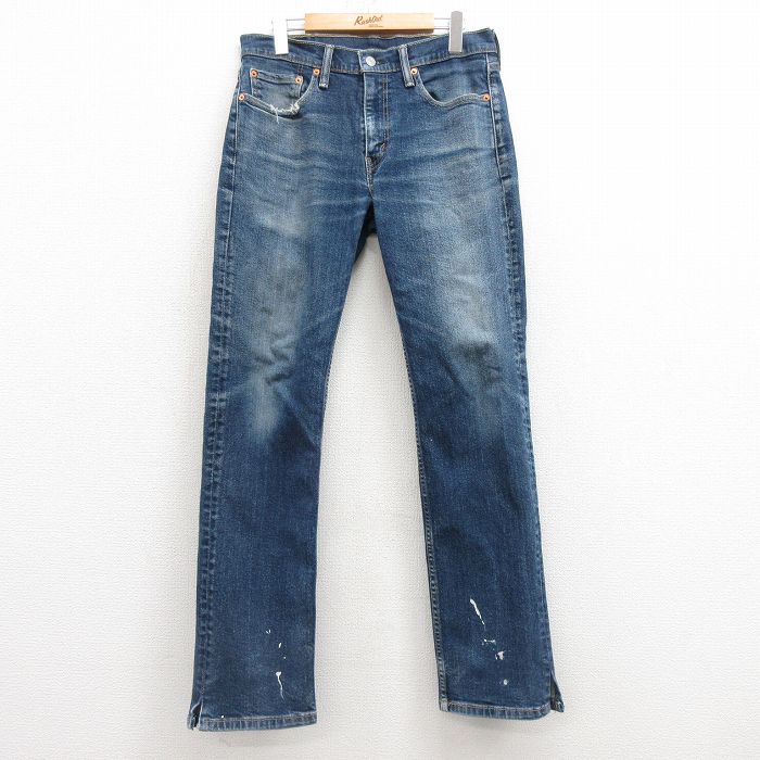W32★古着 リーバイス Levis 514 ジーンズ メンズ ヒゲ 紺 ネイビー デニム 25feb21 中古 ボトムス ジーパン Gパン ロング パンツ