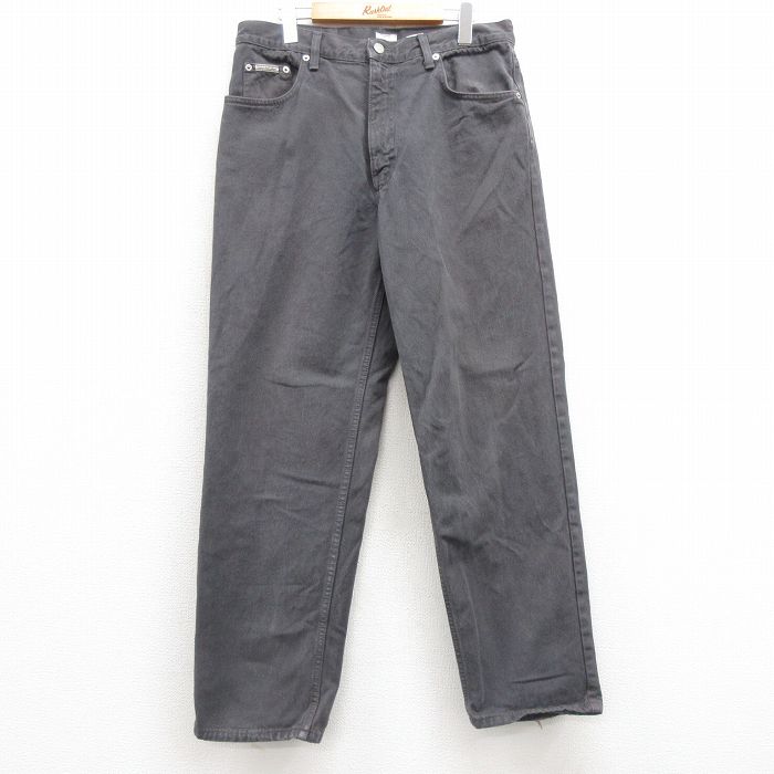 W33★古着 カルバンクライン Calvin Klein ジーンズ メンズ コットン 濃グレー 25feb21 中古 ボトムス ジーパン Gパン ロング パンツ