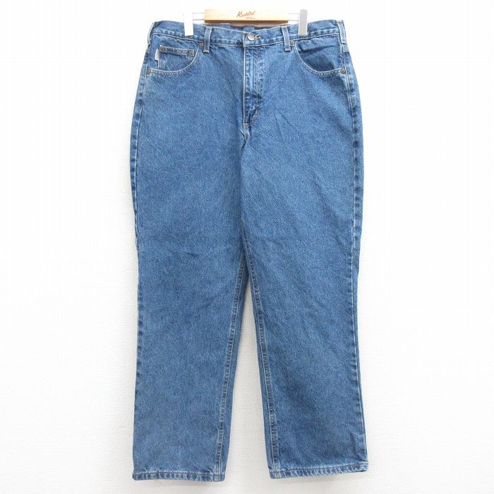 W38★古着 カーハート Carhartt ジーンズ メンズ コットン 紺 ネイビー デニム 25feb21 中古 ボトムス ジーパン Gパン ロング パンツ