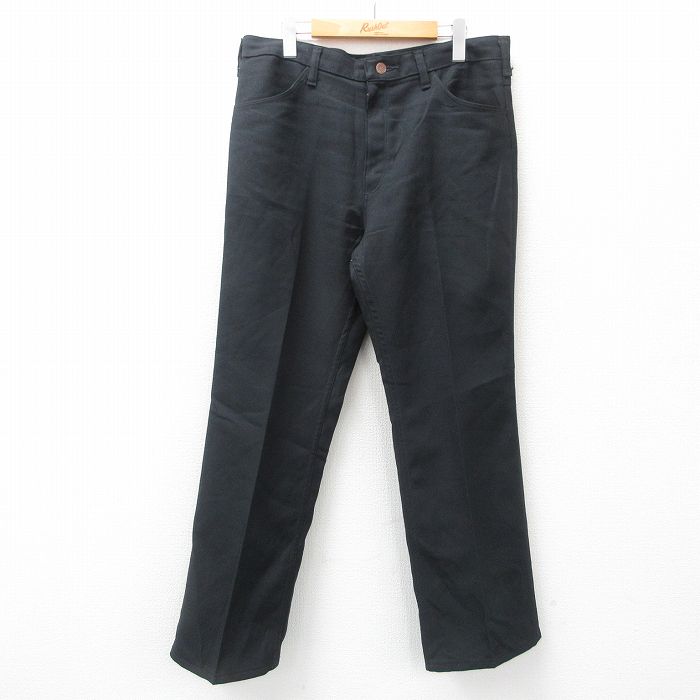 W35★古着 ラングラー Wrangler ランチャー パンツ メンズ 80年代 80s USA製 タロン 黒 ブラック 25feb21 中古 ボトムス ロング