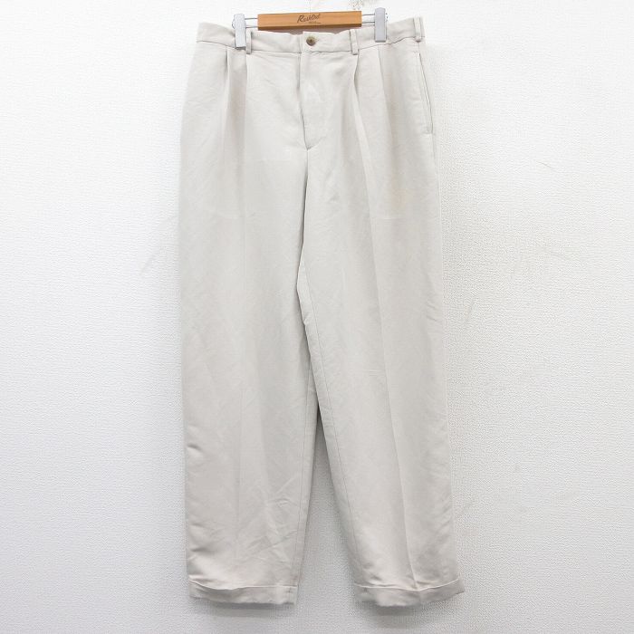 W35★古着 ペリーエリス パンツ メンズ 90年代 90s レーヨン 薄ベージュ カーキ 25feb21 中古 ボトムス ロング