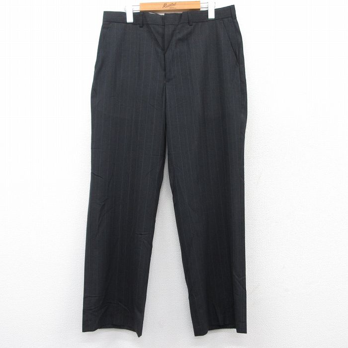 W35★古着 タウンクラフト スラックス パンツ メンズ 90年代 90s 濃グレー ストライプ 25feb21 中古 ボトムス ロング