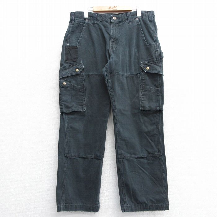 W36★古着 カーハート Carhartt ペインター カーゴ パンツ メンズ ダブルニー コットン 黒 ブラック 【spe】 25feb22 中古 ボトムス ロング