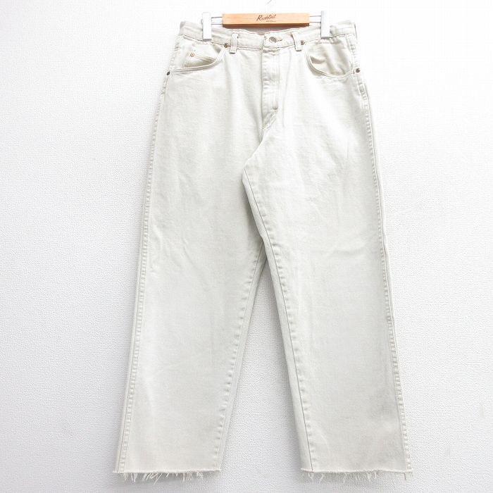 W34★古着 ラングラー Wrangler ジーンズ メンズ 90年代 90s コットン USA製 ベージュ カーキ デニム 25feb22 中古 ボトムス ジーパン Gパン ロング パンツ