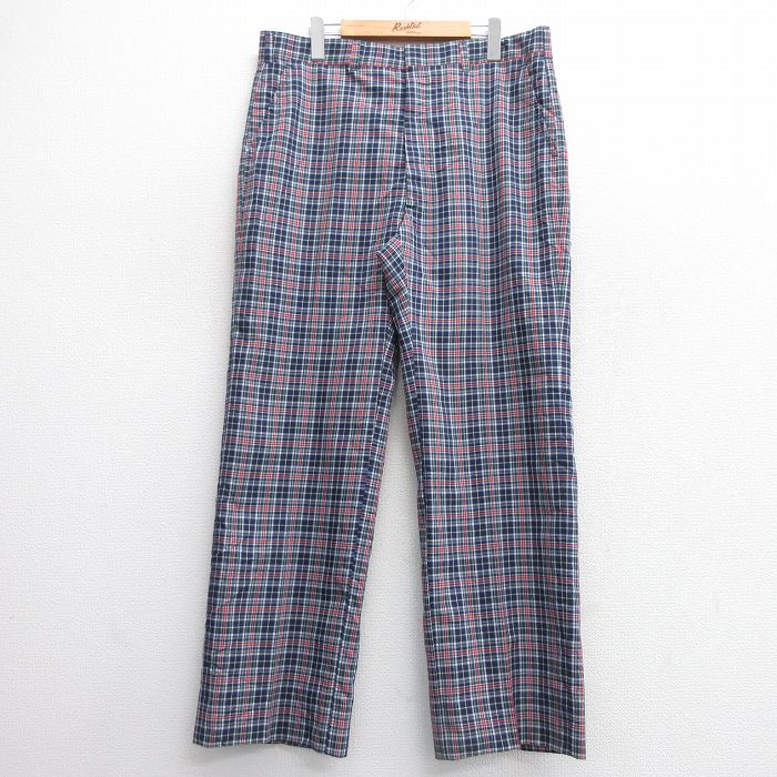 W36★古着 HAGGAR スラックス パンツ メンズ 80年代 80s USA製 紺他 ネイビー チェック 25feb22 中古 ボトムス ロング