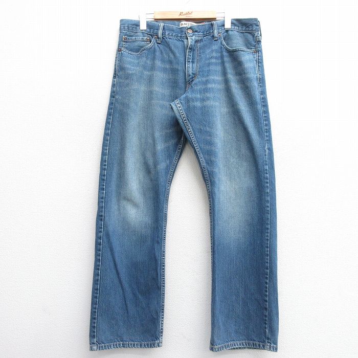 W36★古着 リーバイス Levis 514 ジーンズ メンズ ヒゲ コットン 紺 ネイビー デニム 25feb22 中古 ボトムス ジーパン Gパン ロング パンツ