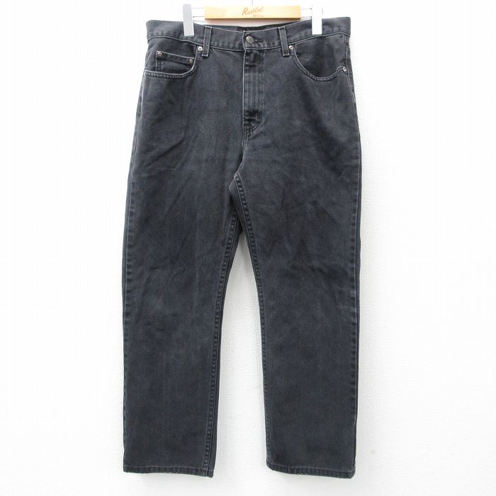 W34★古着 ジーンズ メンズ コットン 黒 ブラック デニム 25feb25 中古 ボトムス ジーパン Gパン ロング パンツ