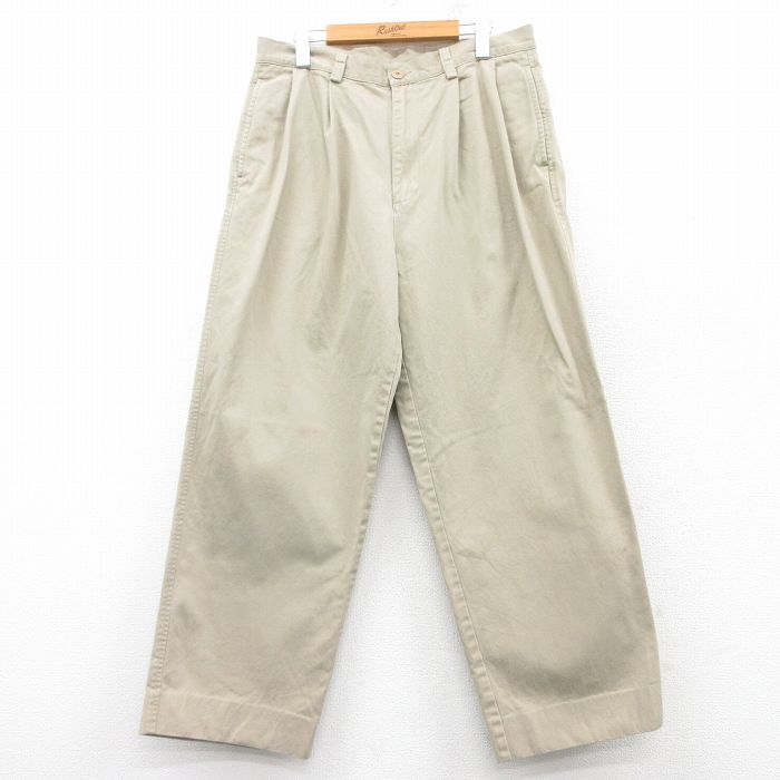【50%OFF】W36★古着 ノーティカ NAUTICA ブランド パンツ メンズ 90年代 90s コットン ベージュ カーキ 25feb25 中古 ボトムス ロング