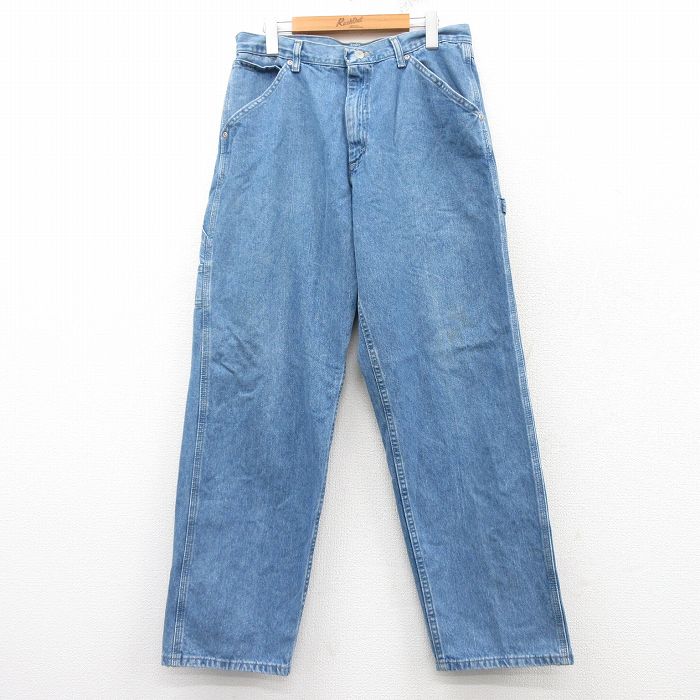 W32★古着 ラングラー Wrangler ペインター パンツ メンズ コットン 紺 ネイビー デニム 25feb25 中古 ボトムス ロング