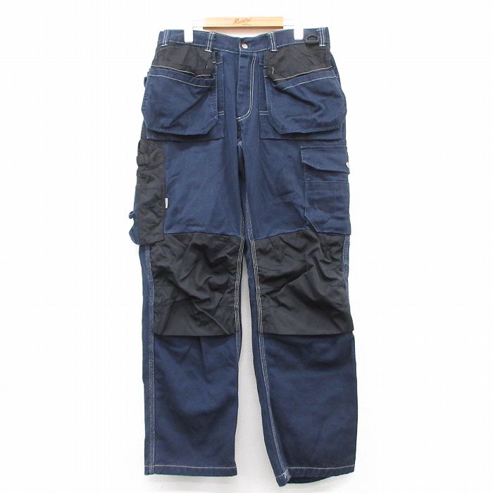 W33★古着 ワーク カーゴ パンツ メンズ コットン 紺他 ネイビー 25feb25 中古 ボトムス ロング