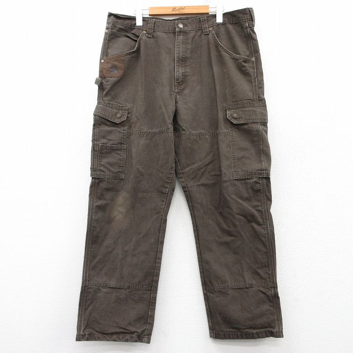 W38★古着 ラングラー Wrangler ペインター パンツ メンズ リップストップ ダブルニー コットン こげ茶 ブラウン 25feb25 中古 ボトムス ロング
