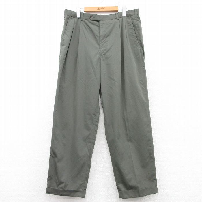 【20%OFF】W35★古着 スラックス パンツ メンズ 緑 グリーン 25feb25 中古 ボトムス ロング