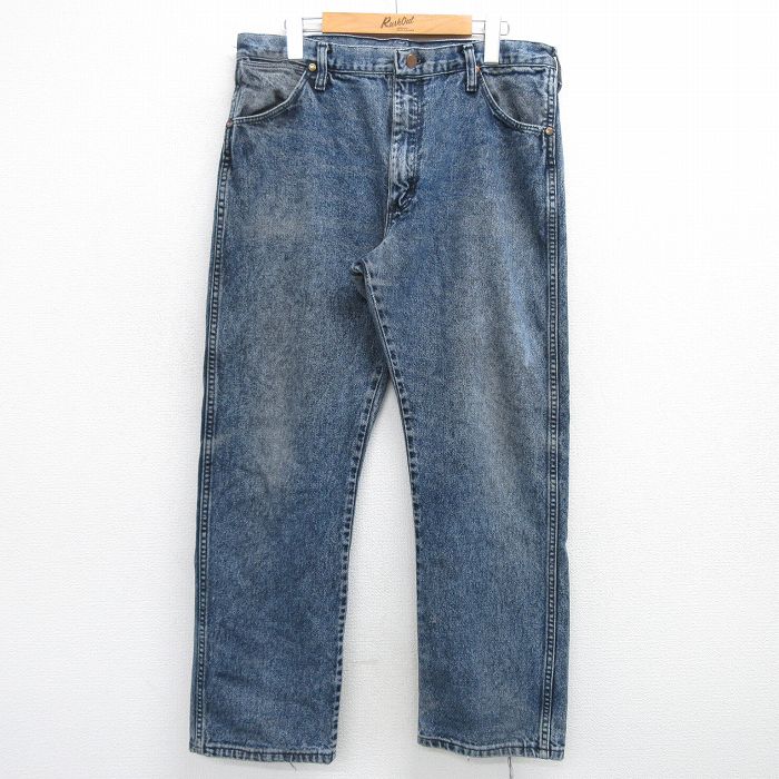 W35★古着 ラングラー Wrangler ジーンズ メンズ 90年代 90s ケミカルウォッシュ 紺 ネイビー デニム 25feb25 中古 ボトムス ジーパン Gパン ロング パンツ