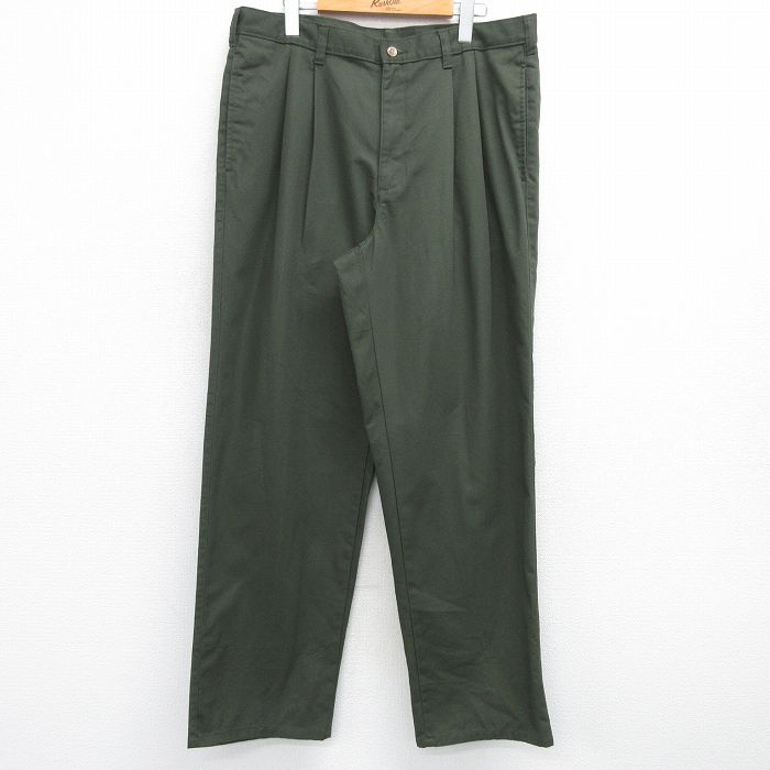 W37★古着 ピューリタン チノ パンツ チノパン メンズ 90年代 90s タロン 濃緑 グリーン 25feb25 中古 ボトムス ロング