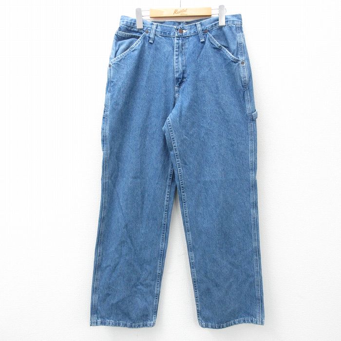 W32★古着 ペインター パンツ メンズ コットン 紺 ネイビー デニム 25feb26 中古 ボトムス ロング