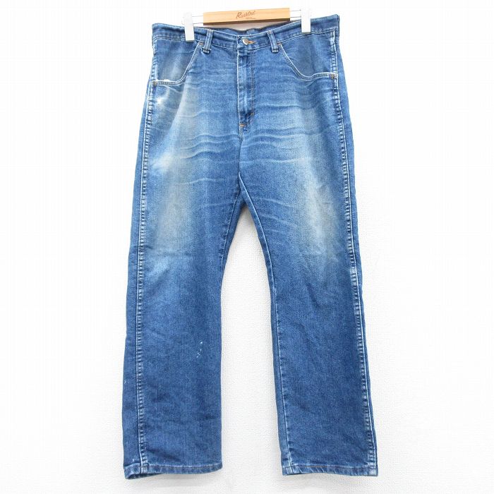 W34★古着 ラングラー Wrangler ジーンズ メンズ 00年代 00s ヒゲ 紺 ネイビー デニム 25feb26 中古 ボトムス ジーパン Gパン ロング パンツ