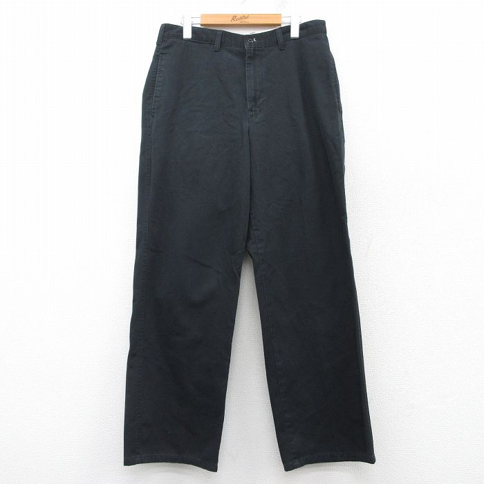 W33★古着 カルバンクライン Calvin Klein パンツ メンズ コットン 黒 ブラック 25feb26 中古 ボトムス ロング