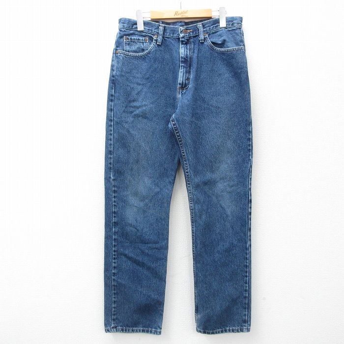 W33★古着 ラングラー Wrangler ジーンズ メンズ コットン 紺 ネイビー デニム 25feb26 中古 ボトムス ジーパン Gパン ロング パンツ