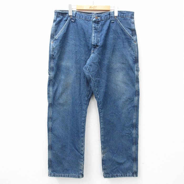 W36★古着 ラングラー Wrangler ペインター パンツ メンズ 紺 ネイビー デニム 内側フリース 25feb26 中古 ボトムス ロング