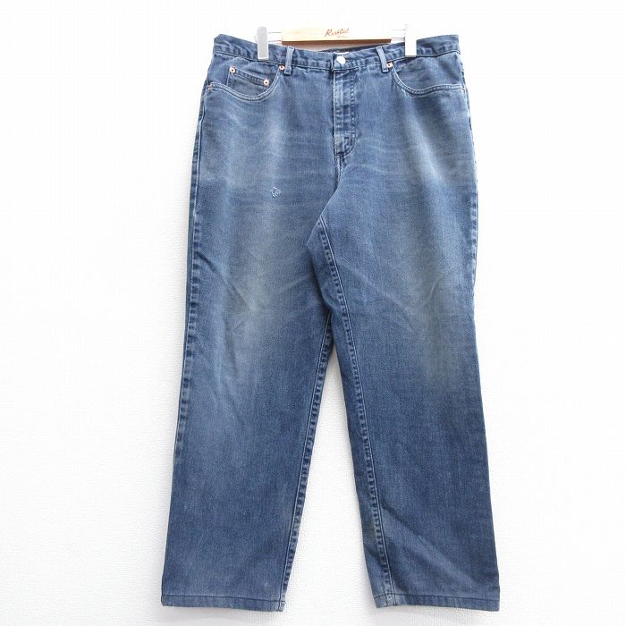 W37★古着 ゲス GUESS ジーンズ メンズ 00年代 00s ヒゲ コットン 紺 ネイビー デニム 25feb27 中古 ボトムス ジーパン Gパン ロング パンツ