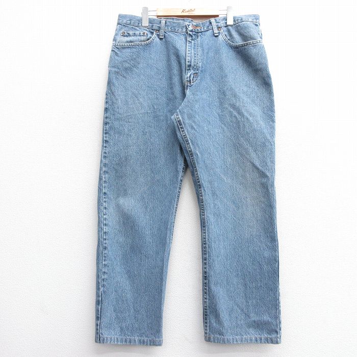 W38★古着 ラングラー Wrangler ジーンズ メンズ コットン 紺 ネイビー デニム 25feb28 中古 ボトムス ジーパン Gパン ロング パンツ