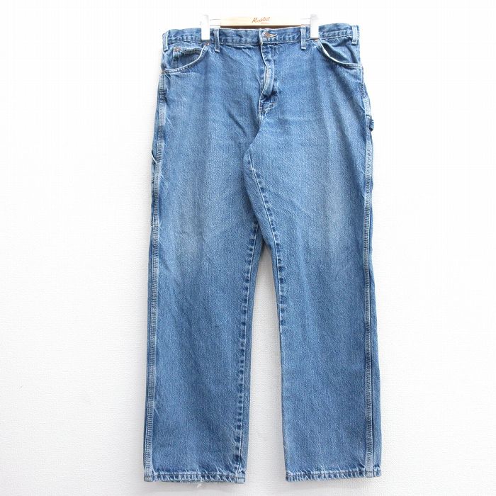 W38★古着 ディッキーズ Dickies ペインター パンツ メンズ ヒゲ コットン 紺 ネイビー デニム 25feb28 中古 ボトムス ロング