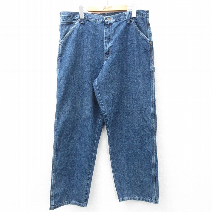 W36★古着 ペインター パンツ メンズ コットン 紺 ネイビー デニム 25feb28 中古 ボトムス ロング