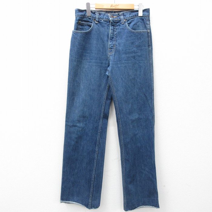 W31★古着 カルバンクライン Calvin Klein ジーンズ メンズ 80年代 80s ヒゲ コットン 紺 ネイビー デニム 【spe】 25feb28 中古 ボトムス ジーパン Gパン ロング パンツ