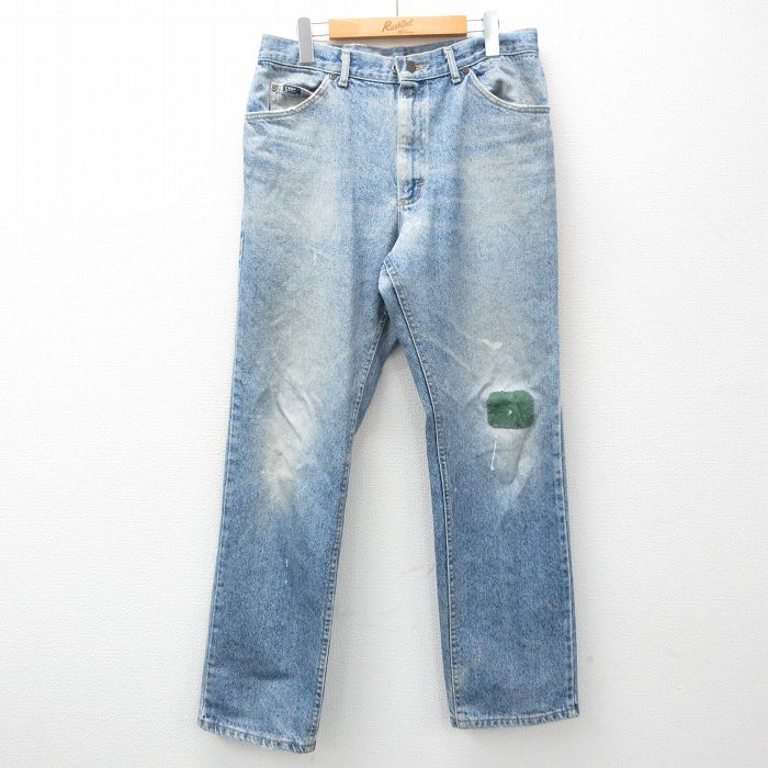 W34★古着 リー Lee ジーンズ メンズ 90年代 90s ヒゲ コットン 紺 ネイビー デニム 25feb28 中古 ボトムス ジーパン Gパン ロング パンツ