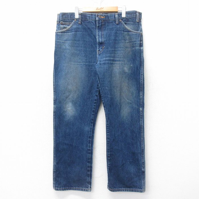 W39★古着 ディッキーズ Dickies ジーンズ メンズ ヒゲ 紺 ネイビー デニム 25feb28 中古 ボトムス ジーパン Gパン ロング パンツ