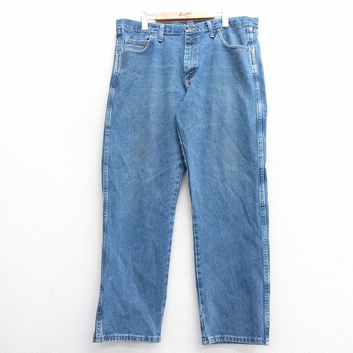 【20%OFF】W39★古着 ラングラー Wrangler ジーンズ メンズ ヒゲ コットン 紺 ネイビー デニム 25feb28 中古 ボトムス ジーパン Gパン ロング パンツ