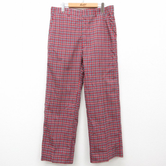 W35★古着 HAGGAR スラックス パンツ メンズ 90年代 90s USA製 赤他 レッド チェック 【spe】 25mar01 中古 ボトムス ロング