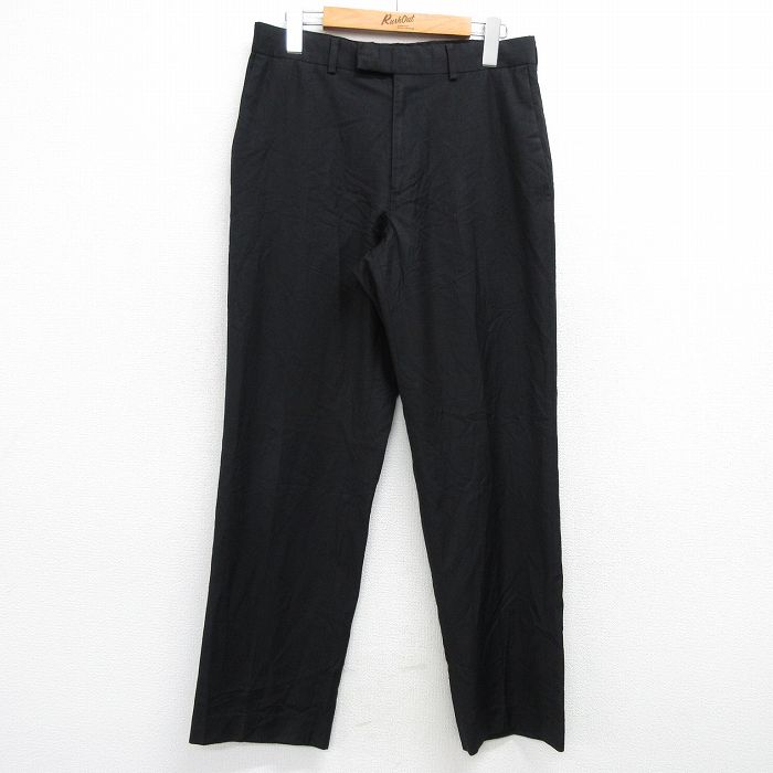 W31★古着 スラックス パンツ メンズ 黒 ブラック 25mar01 中古 ボトムス ロング