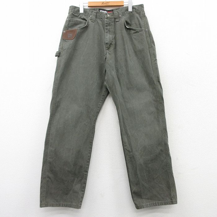 W34★古着 ラングラー Wrangler ペインター パンツ メンズ コットン 緑系 グリーン 25mar01 中古 ボトムス ロング