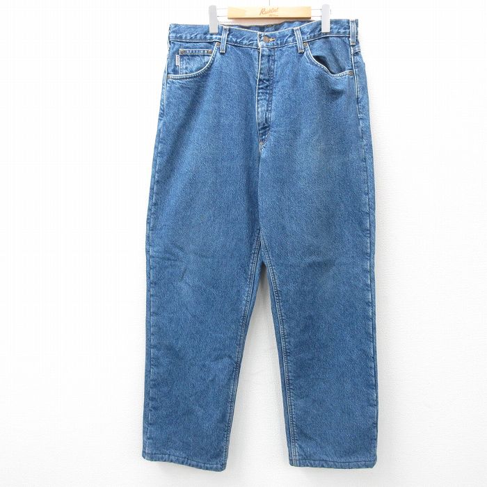 W38★古着 カーハート Carhartt ジーンズ メンズ コットン 紺 ネイビー デニム 内側フリース 【spe】 25mar01 中古 ボトムス ジーパン Gパン ロング パンツ