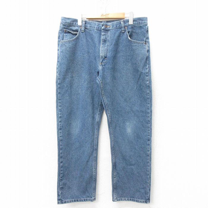 【50%OFF】W37★古着 ラングラー Wrangler ジーンズ メンズ コットン 紺 ネイビー デニム 25mar01 中古 ボトムス ジーパン Gパン ロング パンツ