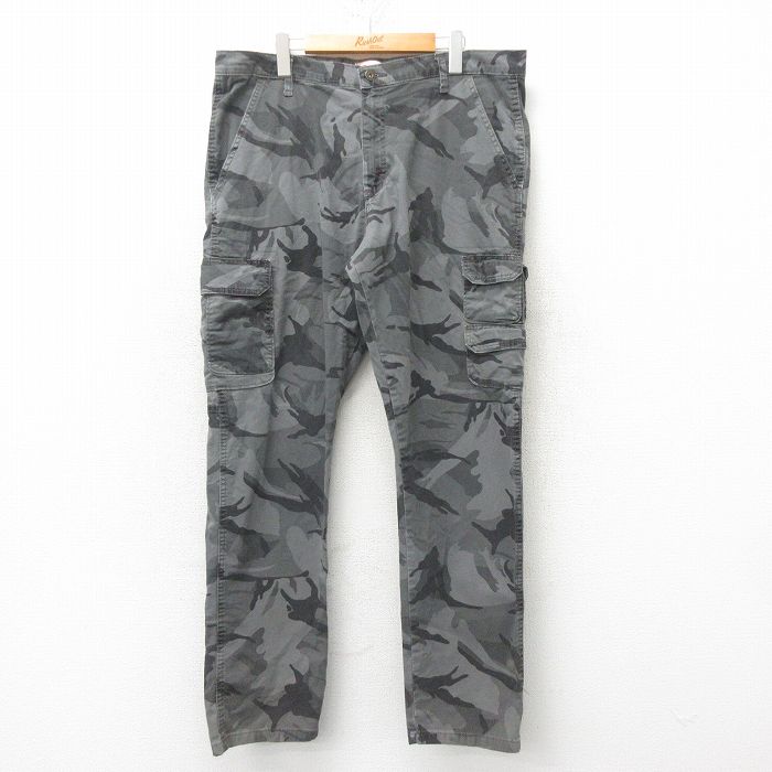 W38★古着 ラングラー Wrangler カーゴ ジーンズ メンズ グレー 迷彩 25mar01 中古 ボトムス ジーパン Gパン ロング パンツ